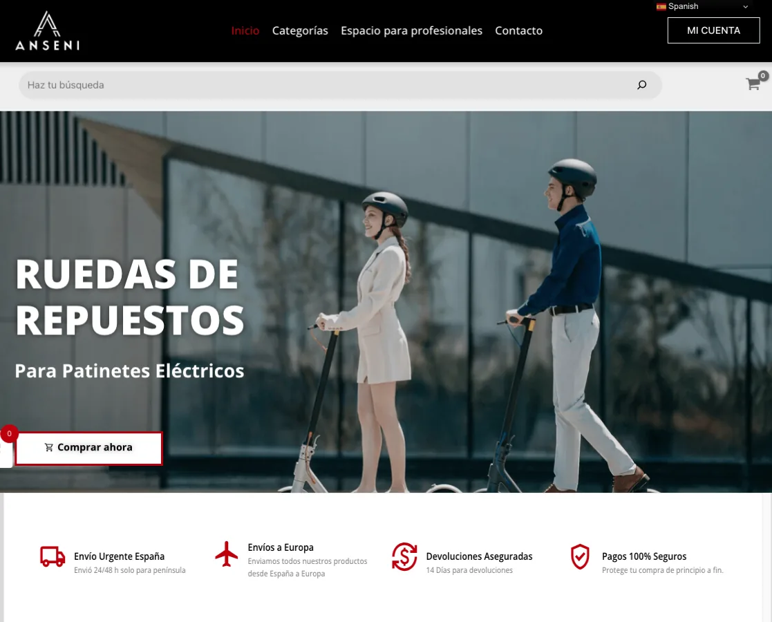 Anseni: Tienda de repuestos para patinetes eléctricos